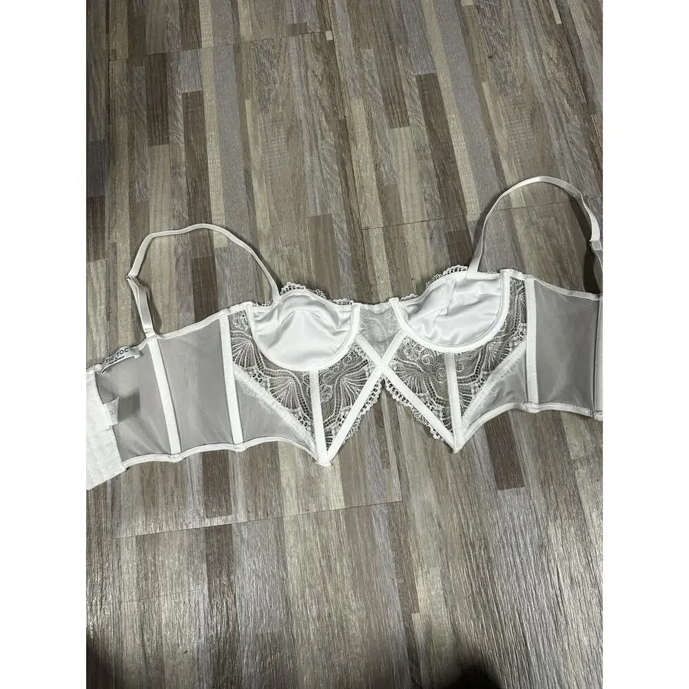 TIC TOC Strappy Longline Bustier Womens M White Mesh Lace